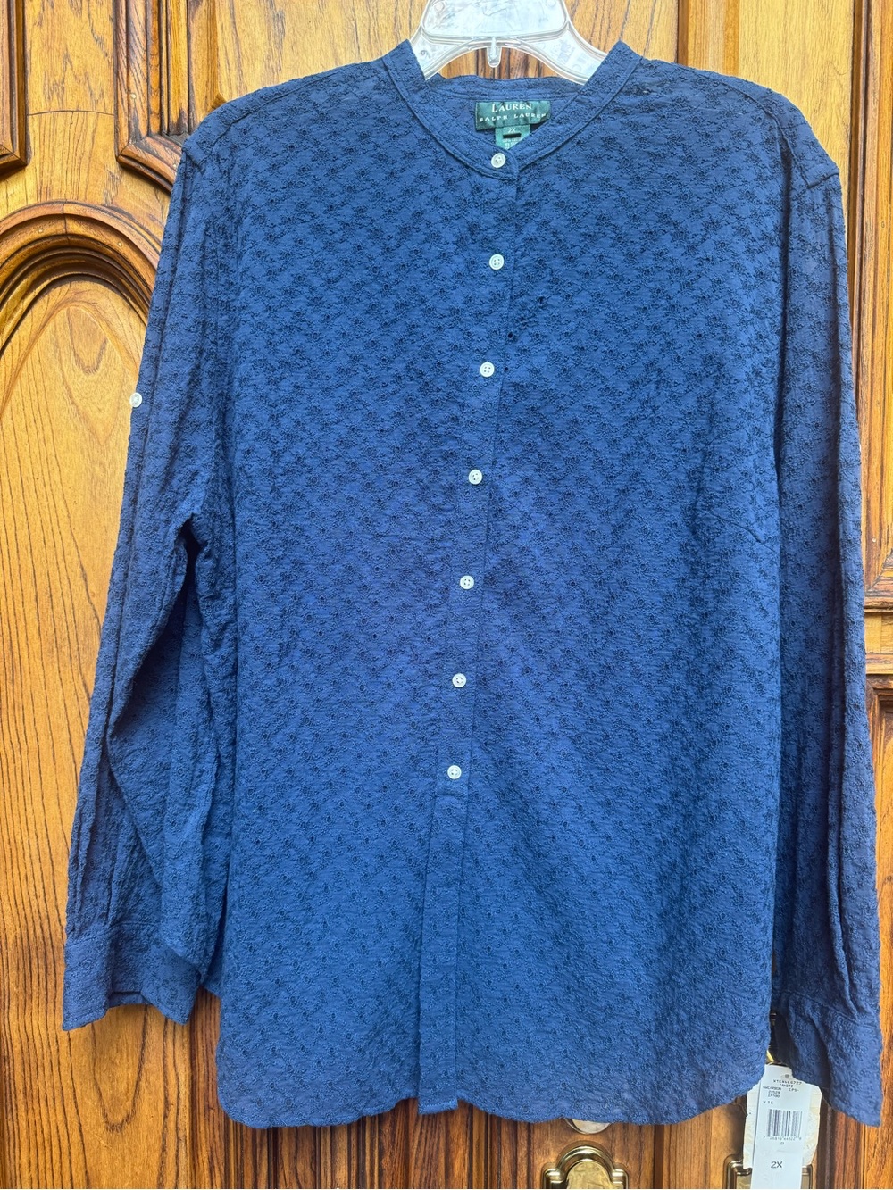 Ralph Lauren Navy Textured Cotton Button-Down Shirt - Picture 2 of 10